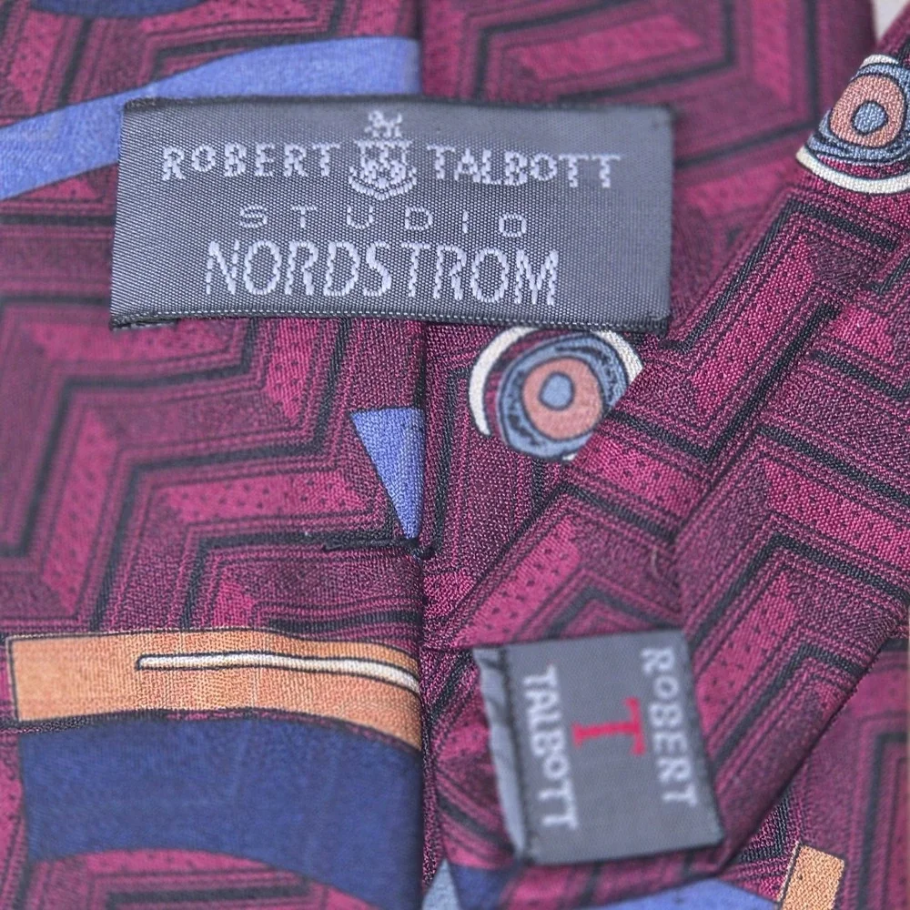 Robert Talbott Nordstrom Silk Tie Abstract Art‎ Geometric Burgundy USA Necktie